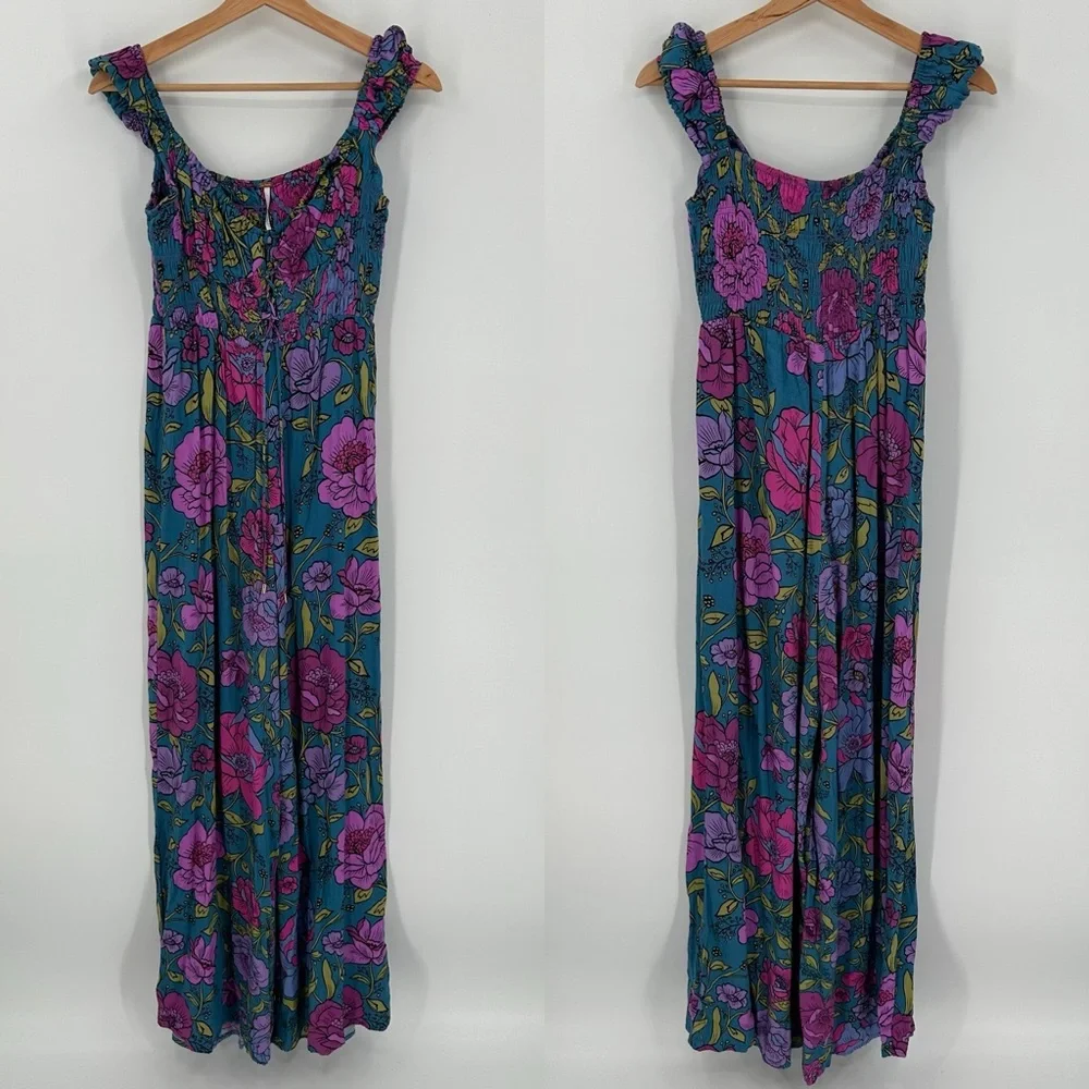 FREE PEOPLE Rolling Hills Jumpsuit Bluebell Combo Smocked Chest Size Small NWT - Picture 3 of 8